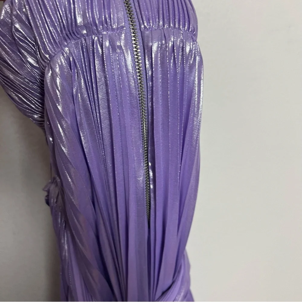 NEW Alice + Olivia Pleated Flowy Halter Midi Dress Metallic Purple Size 0 - Picture 10 of 13
